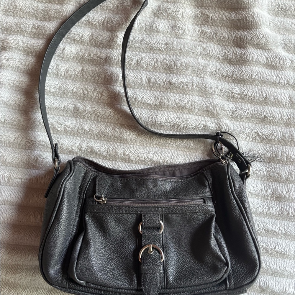 Vintage gray leather shoulder bag